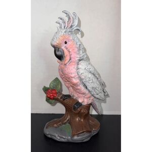 Major Mitchells Cockatoo on Branch Ceramic Figurine‎ Handpainted Vintage